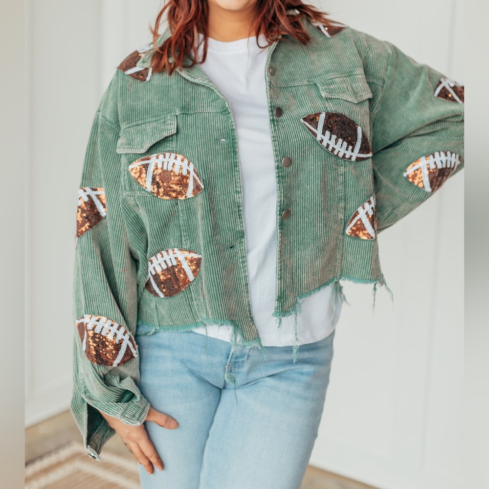 Sequined corduroy football jacket Size Large 100% Cotton - Picture 2 of 9